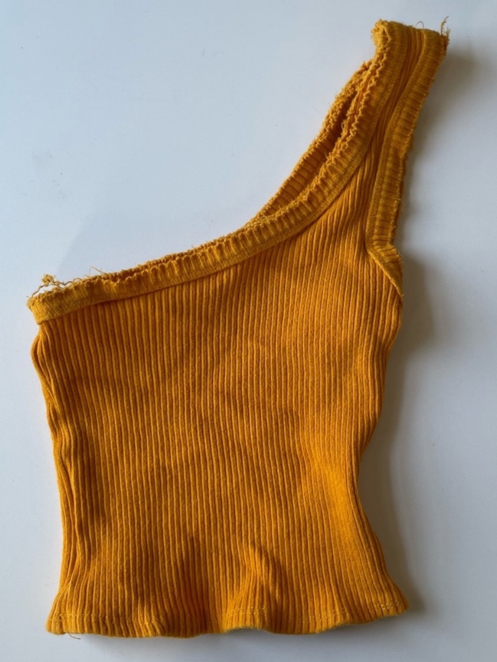 One-Shoulder Ribbed Crop Top in Golden Yellow